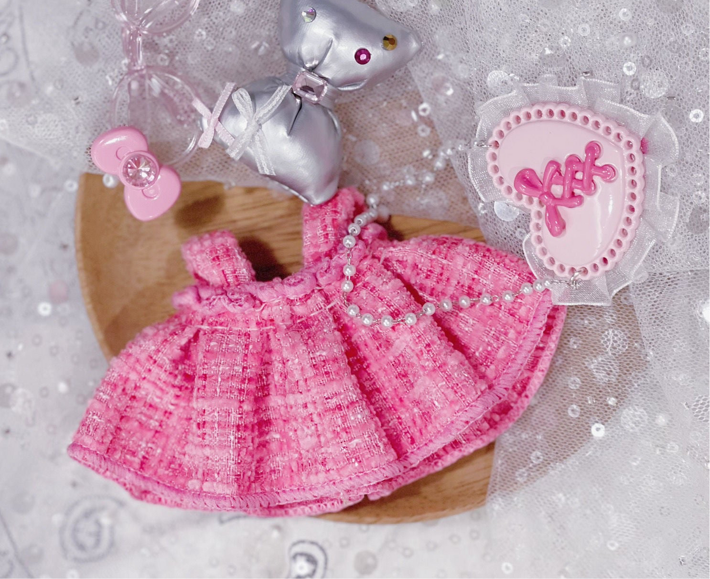 Labubu Cute Outfit | Labubu Kitty Glasses|Dress and Bow| Necklace and Purse| Perfect Birthday Gift | Kids & Teen Gift | Emotional Support Plush Accessory