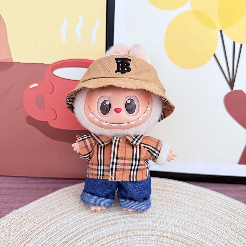 Labubu Burberry Outfit|Bucket Hat, Shirt,pants,sneakers,glasses,Dress,Camera, Shoes|Perfect Gift |Emotional Support Plush Accessory