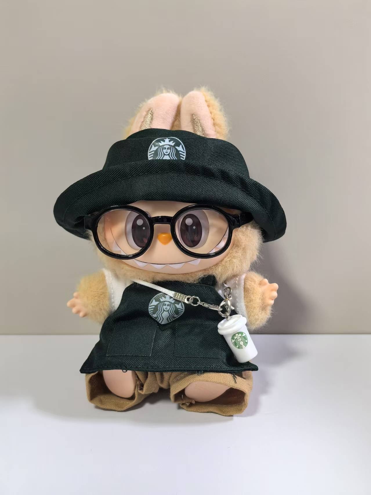 Labubu Barista Outfit Green| Starbucks Inspired | Bucket Hat, Apron, T-shirt,pants, glasses, Coffee | Perfect Gift|Labubu Barista Outfit Green| Starbucks Inspired | Bucket Hat, Apron, T-shirt,pants, glasses, Coffee | Perfect Gift| Kids and Teenager Gift