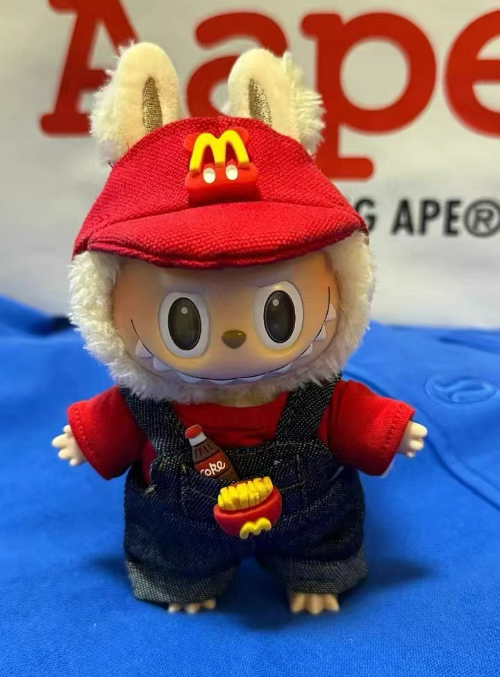 Labubu Mcdonalds Staff Outfit| Perfect Gift| Hat, T-shirt, Overall, Coke Bottle