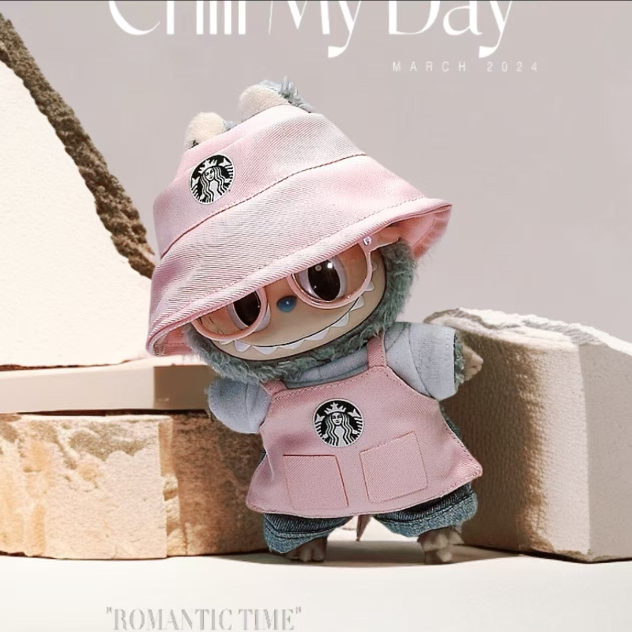 Labubu Barista Outfit Pink and Red| Starbucks Inspired | Bucket Hat, Apron, T-shirt,pants, Coffee | Perfect Gift| Kids and Teenager Gift