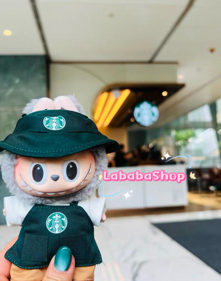 Labubu Barista Outfit Green| Starbucks Inspired | Bucket Hat, Apron, T-shirt,pants, glasses, Coffee | Perfect Gift|Labubu Barista Outfit Green| Starbucks Inspired | Bucket Hat, Apron, T-shirt,pants, glasses, Coffee | Perfect Gift| Kids and Teenager Gift
