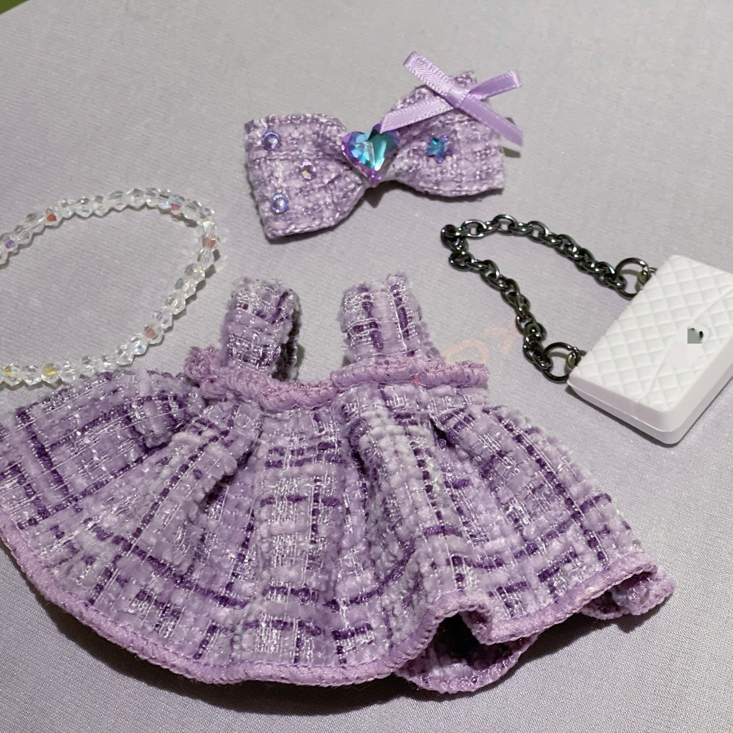 Labubu Cute Outfit | Labubu Kitty Glasses|Dress and Bow| Necklace and Purse| Perfect Birthday Gift | Kids & Teen Gift | Emotional Support Plush Accessory