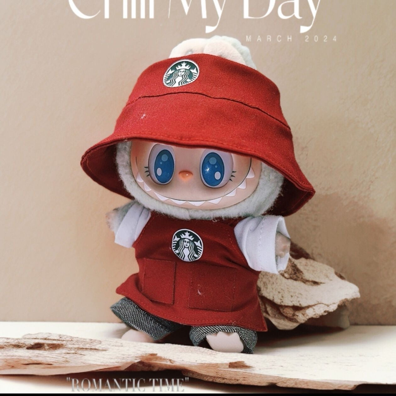 Labubu Barista Outfit Pink and Red| Starbucks Inspired | Bucket Hat, Apron, T-shirt,pants, Coffee | Perfect Gift| Kids and Teenager Gift