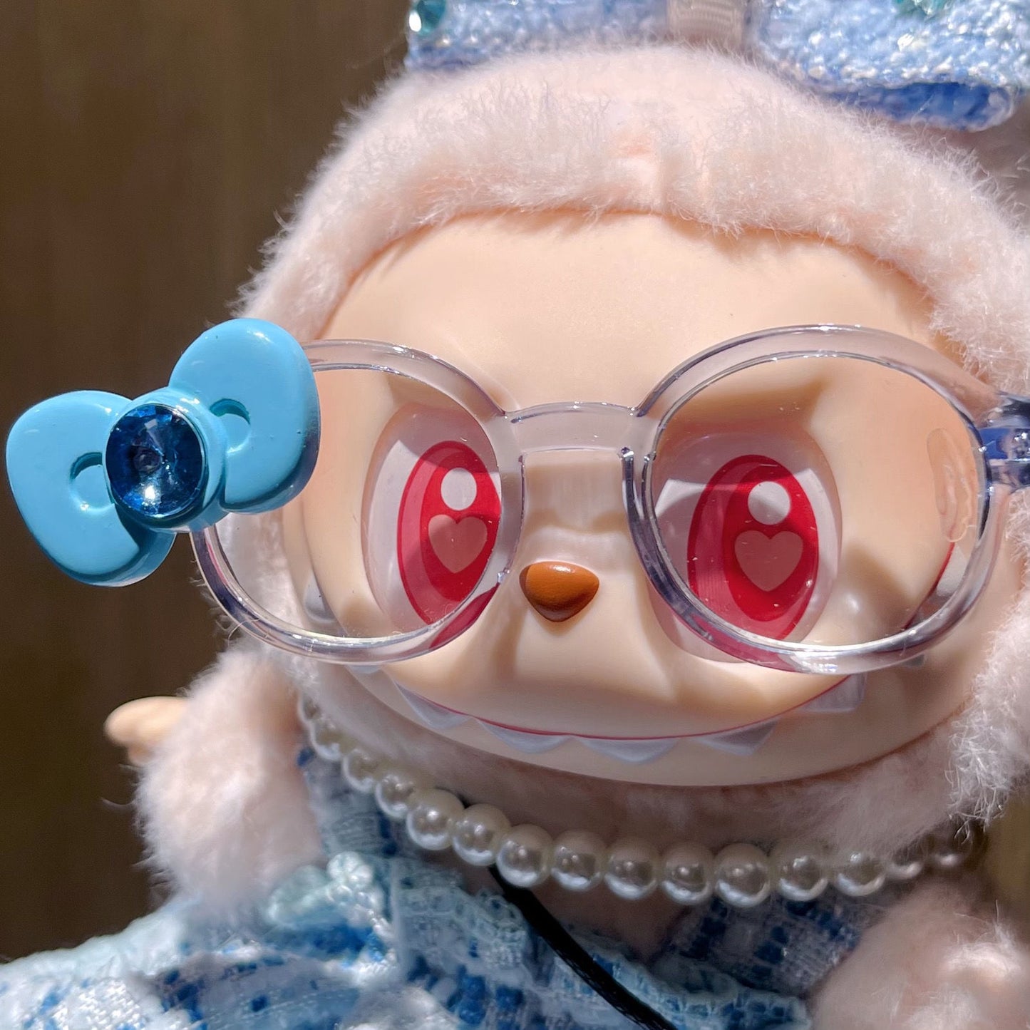 Labubu Cute Outfit | Labubu Kitty Glasses|Dress and Bow| Necklace and Purse| Perfect Birthday Gift | Kids & Teen Gift | Emotional Support Plush Accessory