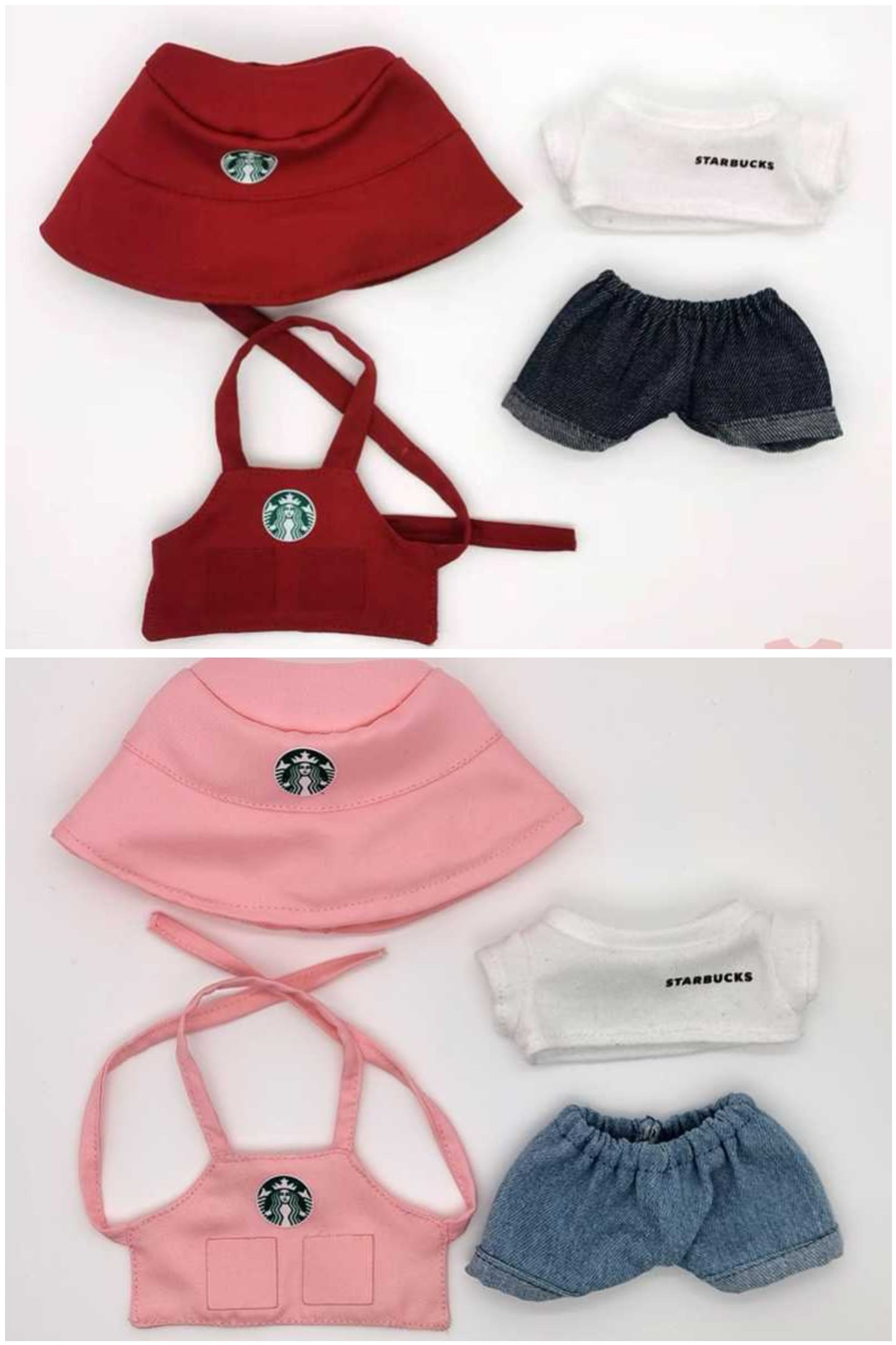 Labubu Barista Outfit Pink and Red| Starbucks Inspired | Bucket Hat, Apron, T-shirt,pants, Coffee | Perfect Gift| Kids and Teenager Gift