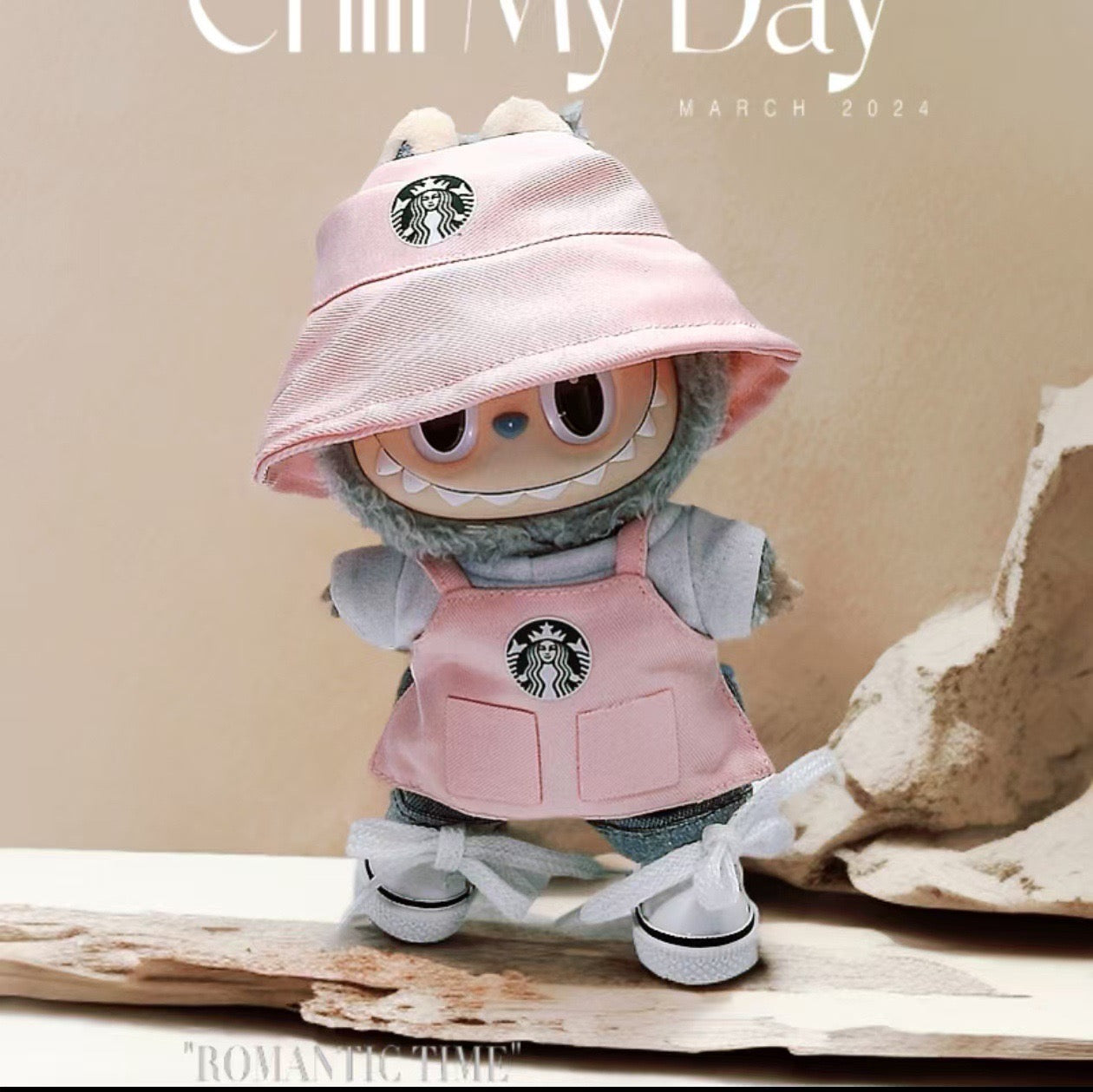 Labubu Barista Outfit Pink and Red| Starbucks Inspired | Bucket Hat, Apron, T-shirt,pants, Coffee | Perfect Gift| Kids and Teenager Gift