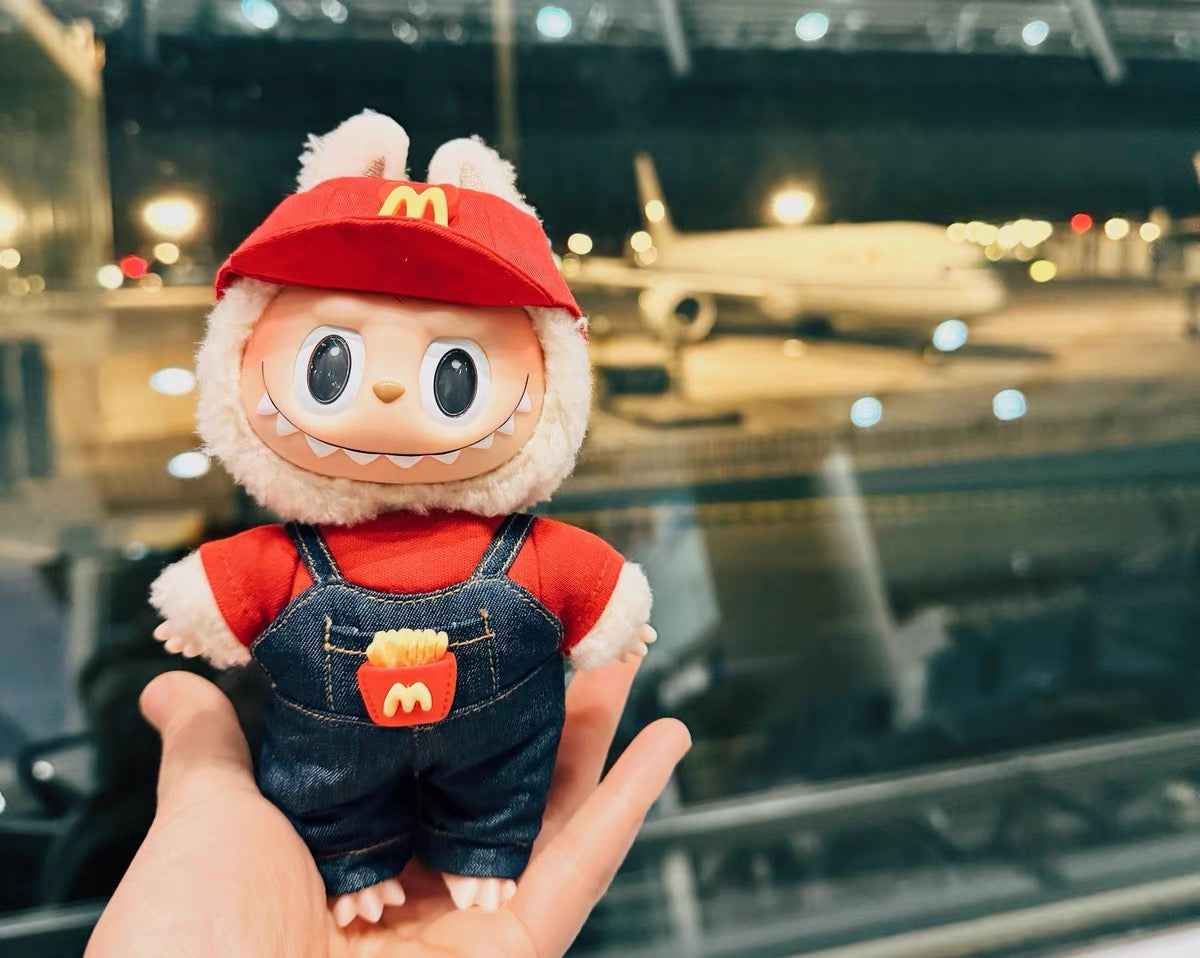 Labubu Mcdonalds Staff Outfit| Perfect Gift| Hat, T-shirt, Overall, Coke Bottle