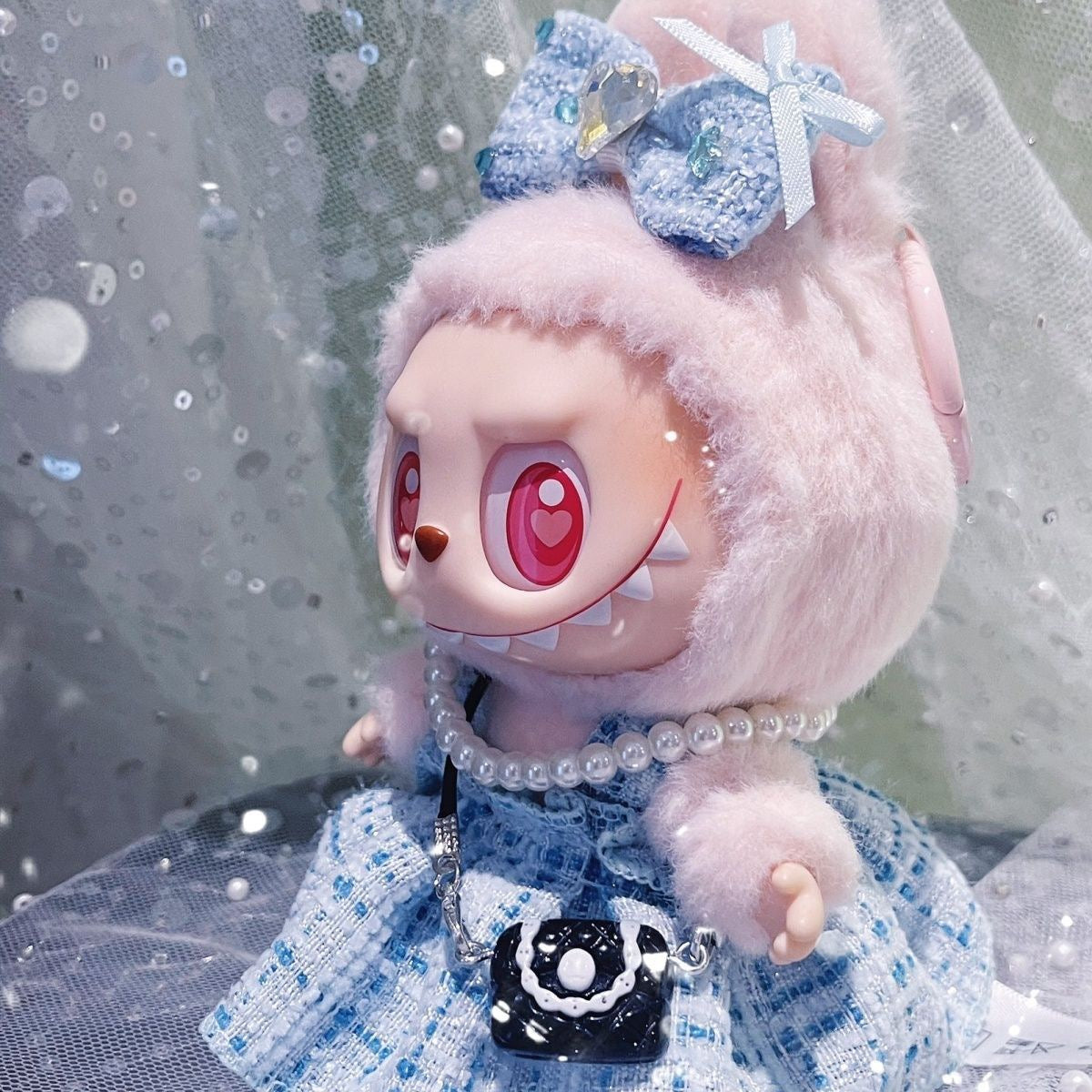 Labubu Cute Outfit | Labubu Kitty Glasses|Dress and Bow| Necklace and Purse| Perfect Birthday Gift | Kids & Teen Gift | Emotional Support Plush Accessory