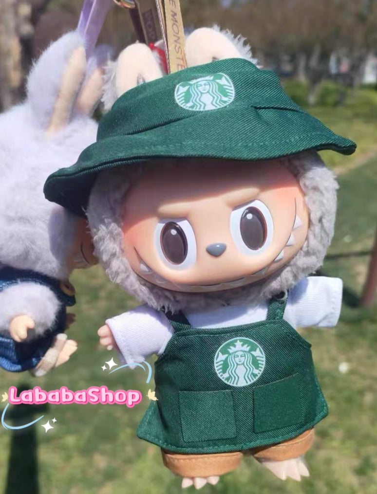 Labubu Barista Outfit Green| Starbucks Inspired | Bucket Hat, Apron, T-shirt,pants, glasses, Coffee | Perfect Gift|Labubu Barista Outfit Green| Starbucks Inspired | Bucket Hat, Apron, T-shirt,pants, glasses, Coffee | Perfect Gift| Kids and Teenager Gift
