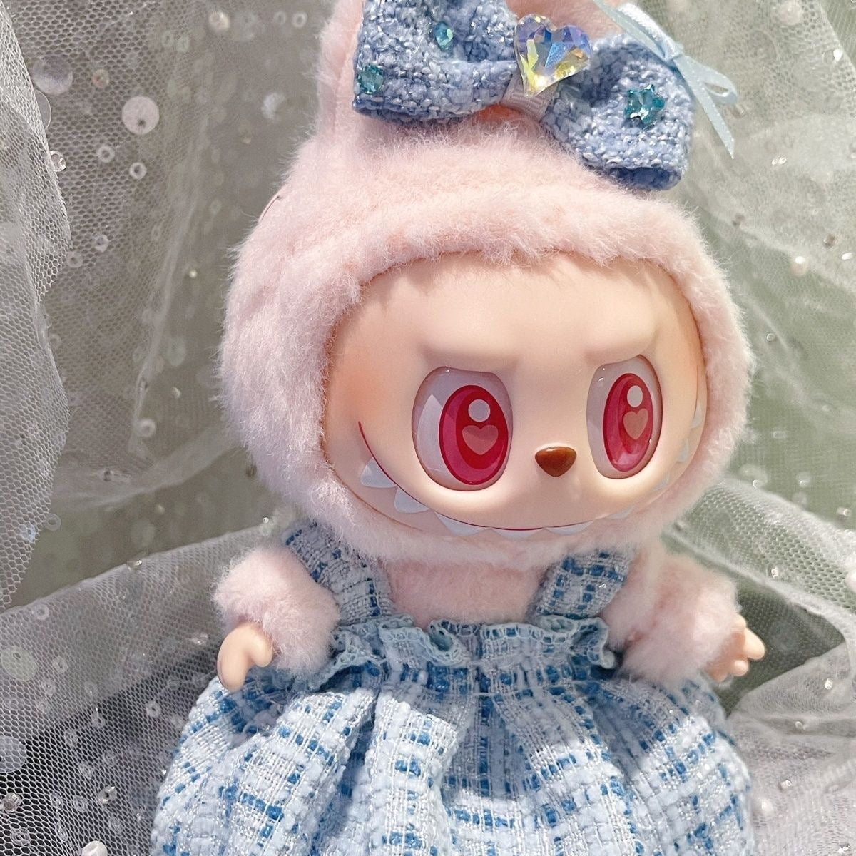 Labubu Cute Outfit | Labubu Kitty Glasses|Dress and Bow| Necklace and Purse| Perfect Birthday Gift | Kids & Teen Gift | Emotional Support Plush Accessory