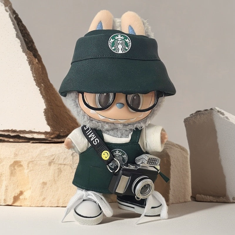 Labubu Barista Outfit Green| Starbucks Inspired | Bucket Hat, Apron, T-shirt,pants, glasses, Coffee | Perfect Gift|Labubu Barista Outfit Green| Starbucks Inspired | Bucket Hat, Apron, T-shirt,pants, glasses, Coffee | Perfect Gift| Kids and Teenager Gift