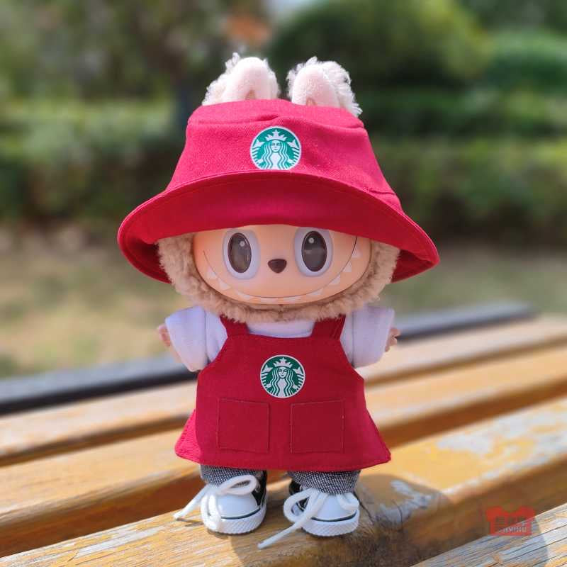 Labubu Barista Outfit Pink and Red| Starbucks Inspired | Bucket Hat, Apron, T-shirt,pants, Coffee | Perfect Gift| Kids and Teenager Gift