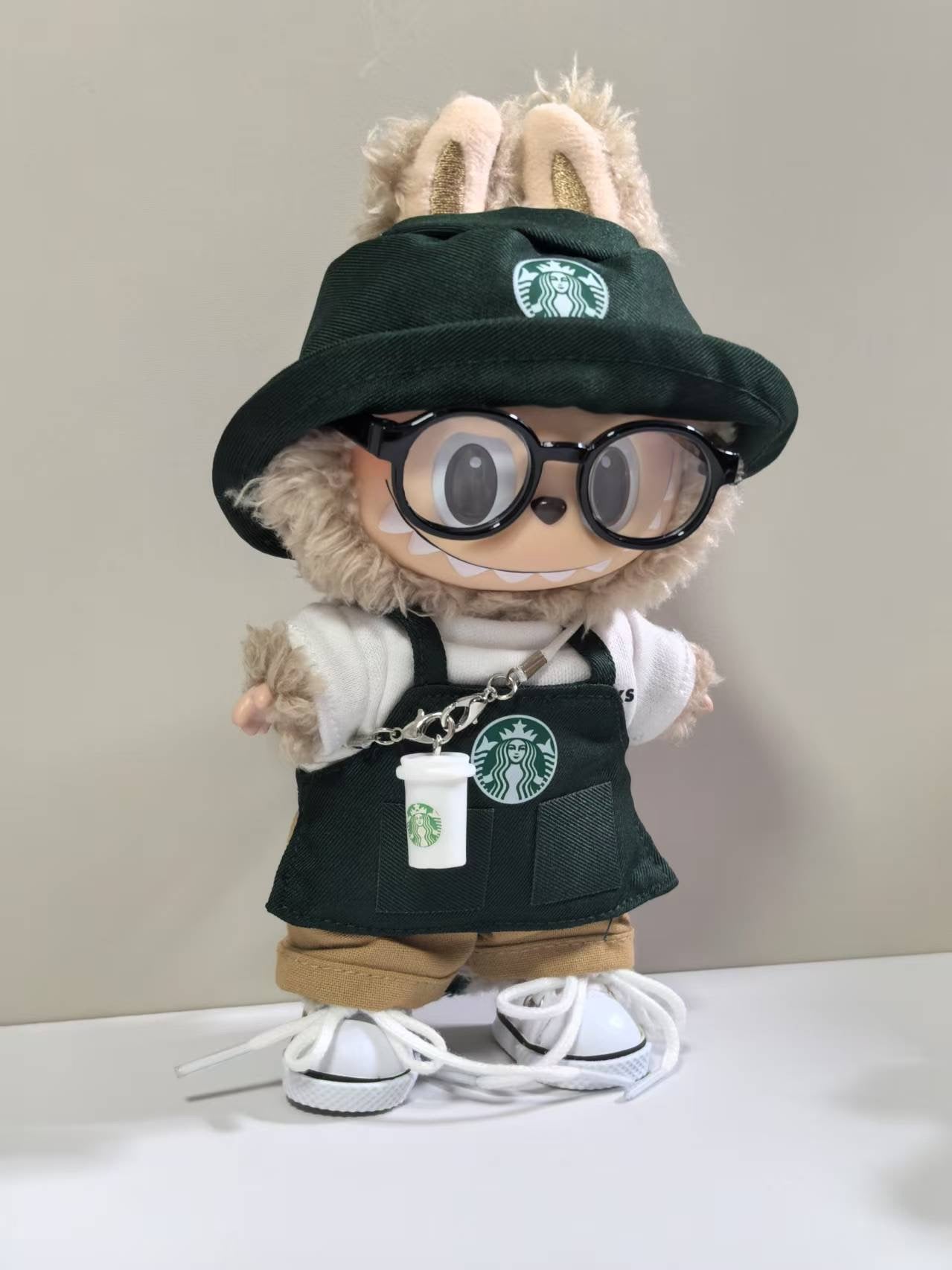 Labubu Barista Outfit Green| Starbucks Inspired | Bucket Hat, Apron, T-shirt,pants, glasses, Coffee | Perfect Gift|Labubu Barista Outfit Green| Starbucks Inspired | Bucket Hat, Apron, T-shirt,pants, glasses, Coffee | Perfect Gift| Kids and Teenager Gift