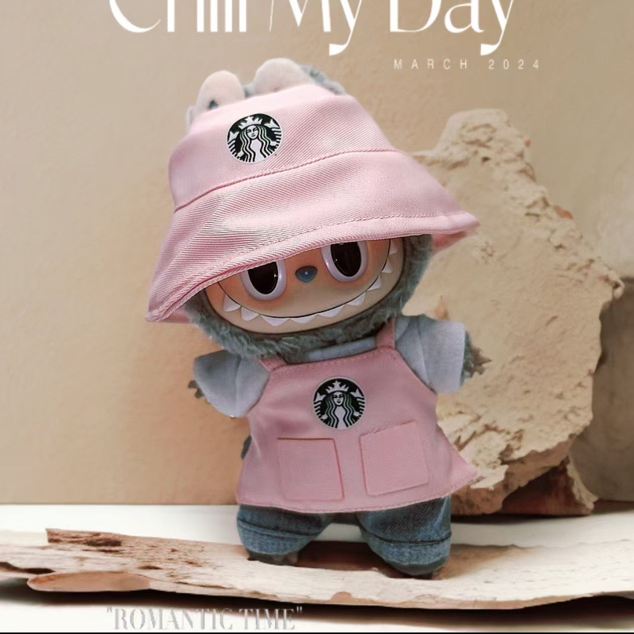 Labubu Barista Outfit Pink and Red| Starbucks Inspired | Bucket Hat, Apron, T-shirt,pants, Coffee | Perfect Gift| Kids and Teenager Gift