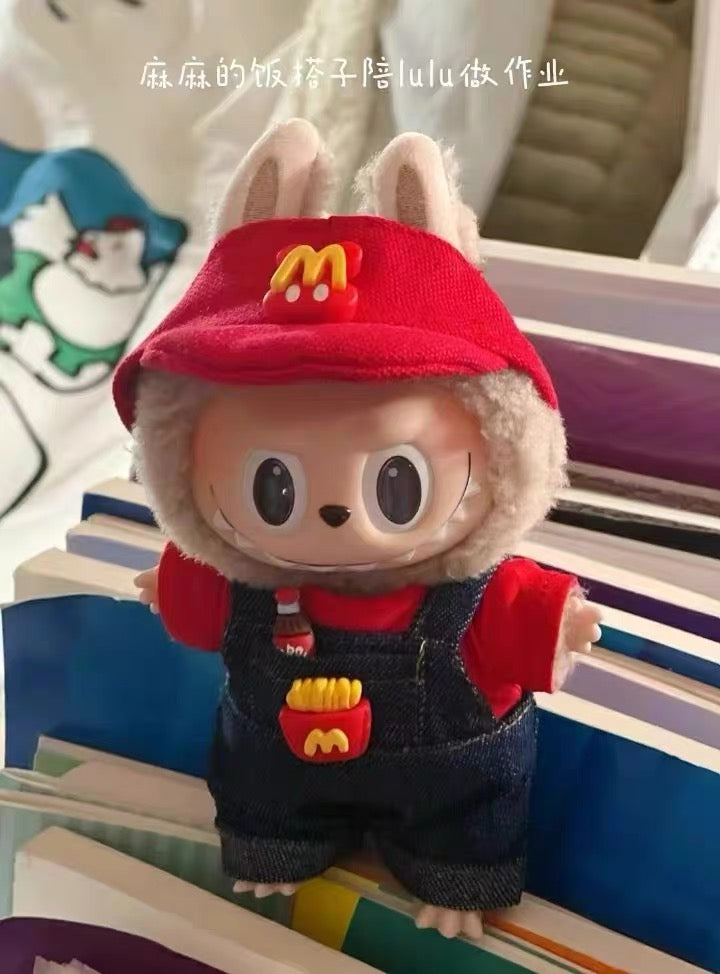 Labubu Mcdonalds Staff Outfit| Perfect Gift| Hat, T-shirt, Overall, Coke Bottle