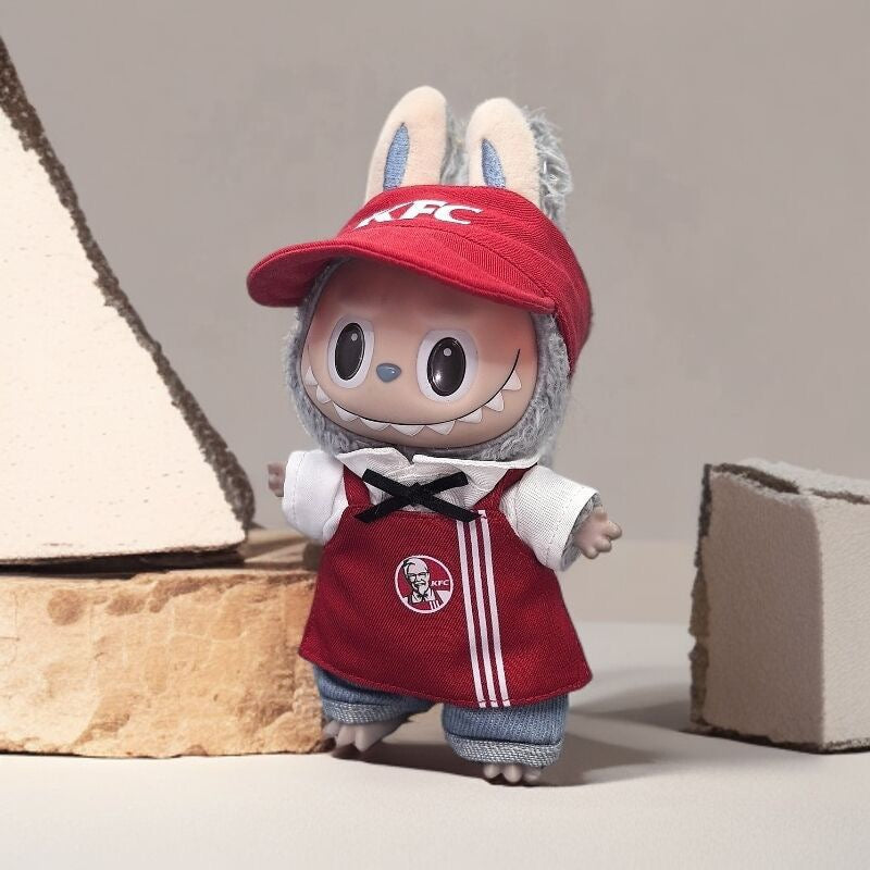 Labubu KFC Staff Outfit | Perfect Gift | Apron & Hat, Shirt, Sneakers, Glasses, Pants