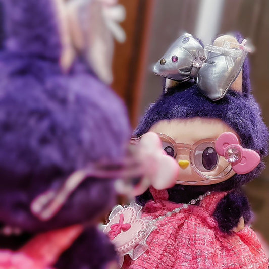 Labubu Cute Outfit | Labubu Kitty Glasses|Dress and Bow| Necklace and Purse| Perfect Birthday Gift | Kids & Teen Gift | Emotional Support Plush Accessory
