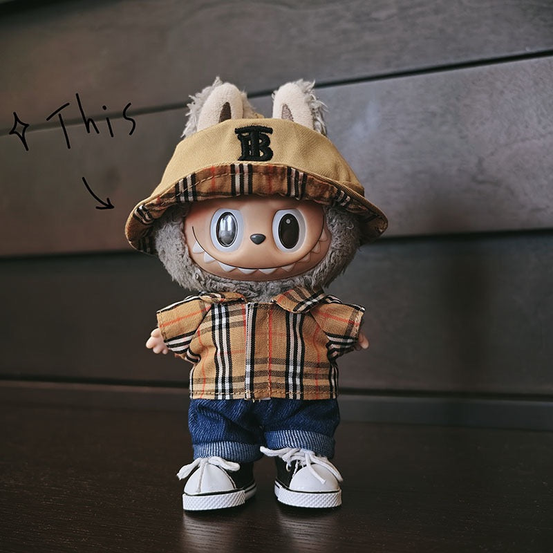 Labubu Burberry Outfit|Bucket Hat, Shirt,pants,sneakers,glasses,Dress,Camera, Shoes|Perfect Gift |Emotional Support Plush Accessory