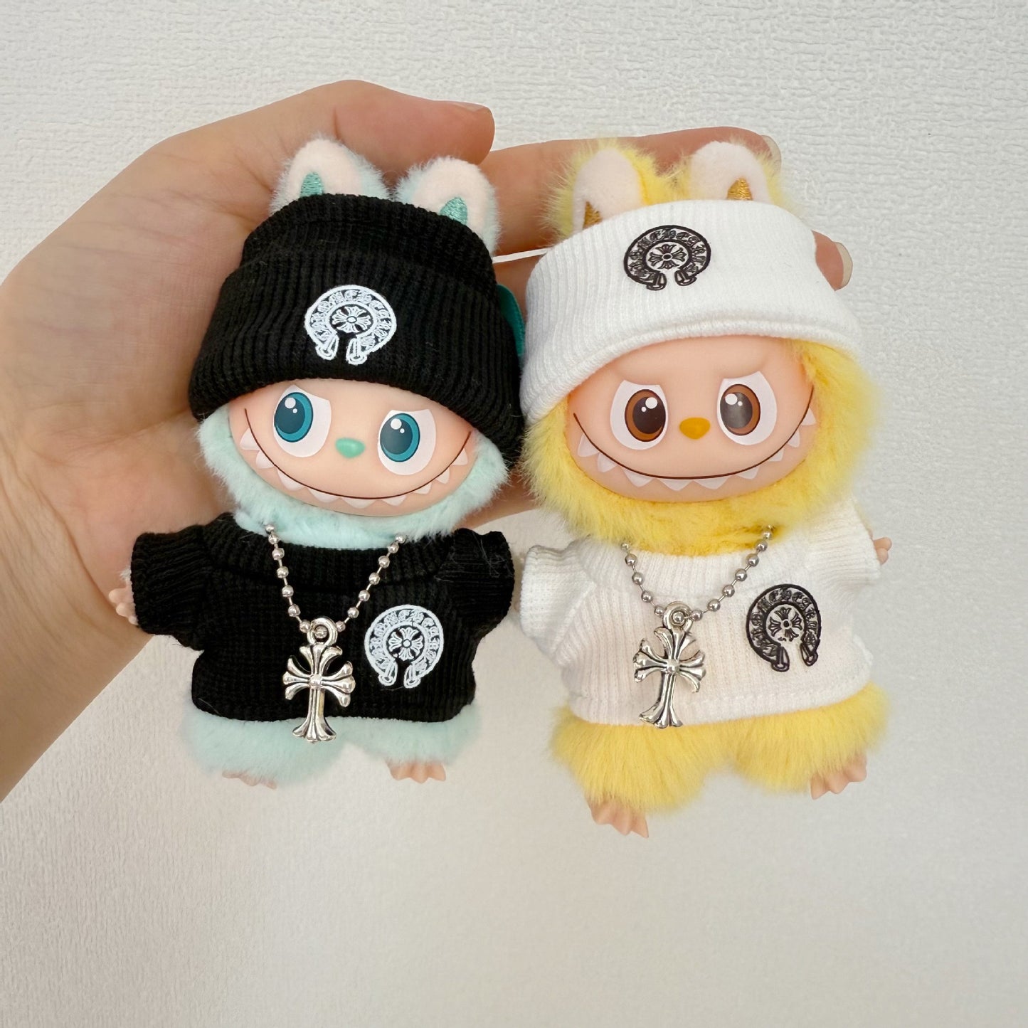 Mini Labubu Chrome Hearts Outfit|Beanie,Sweater,pants,necklace,sneakers|Perfect Gift | Emotional Support Plush Accessory