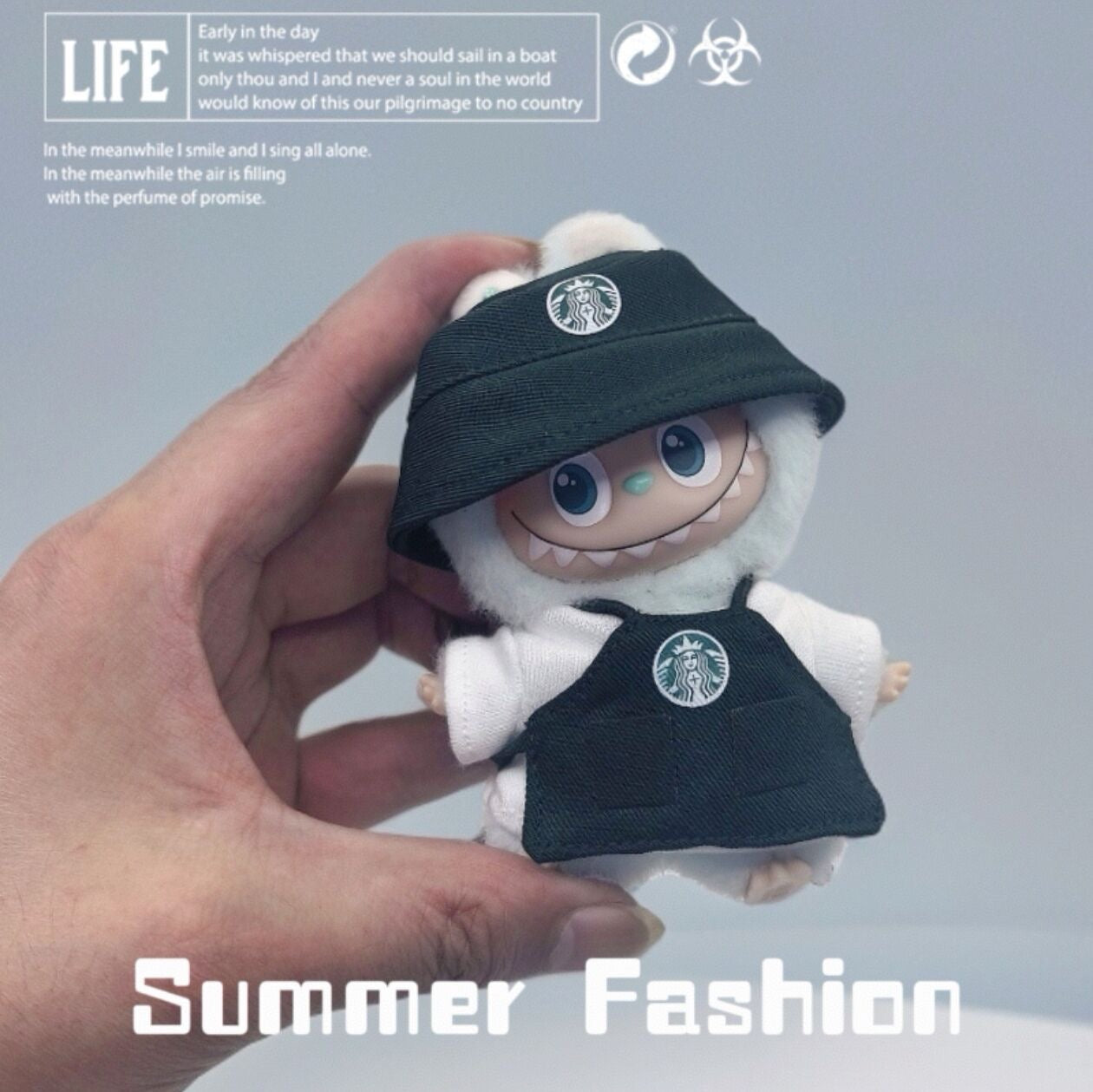 Mini Labubu Barista Outfit Green Pink| Starbucks Inspired | Bucket Hat, Apron, T-shirt| Perfect Gift|Labubu Love for Pin|Starbucks Inspired |Perfect Gift|Kids and Teenager Gift