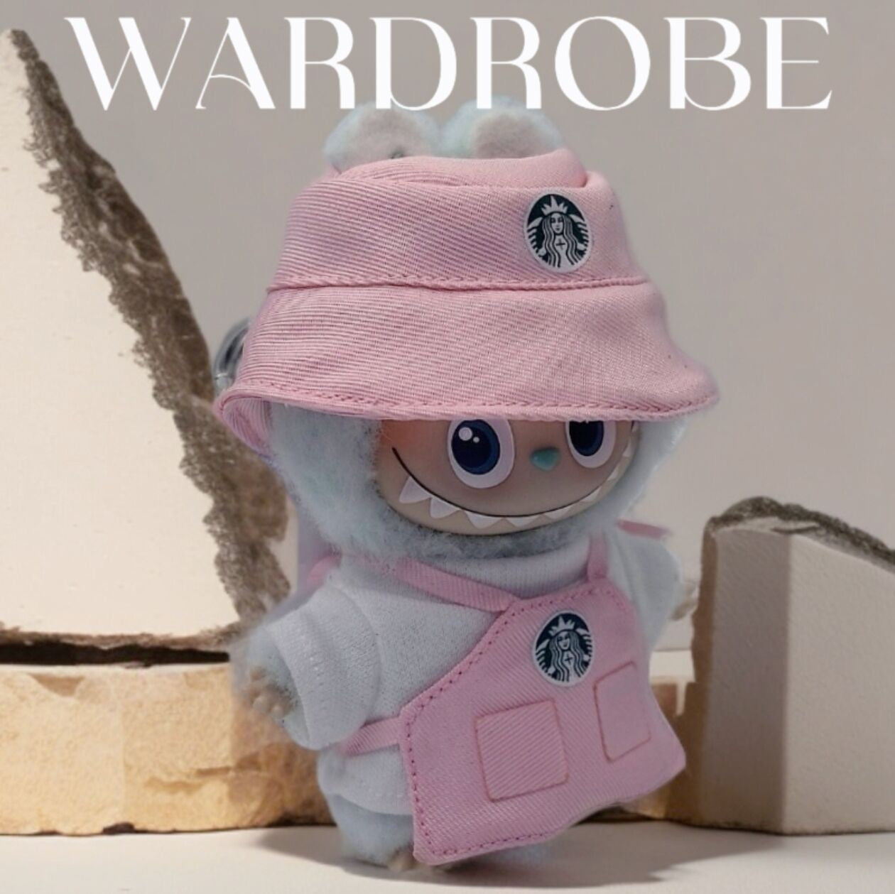 Mini Labubu Barista Outfit Green Pink| Starbucks Inspired | Bucket Hat, Apron, T-shirt| Perfect Gift|Labubu Love for Pin|Starbucks Inspired |Perfect Gift|Kids and Teenager Gift
