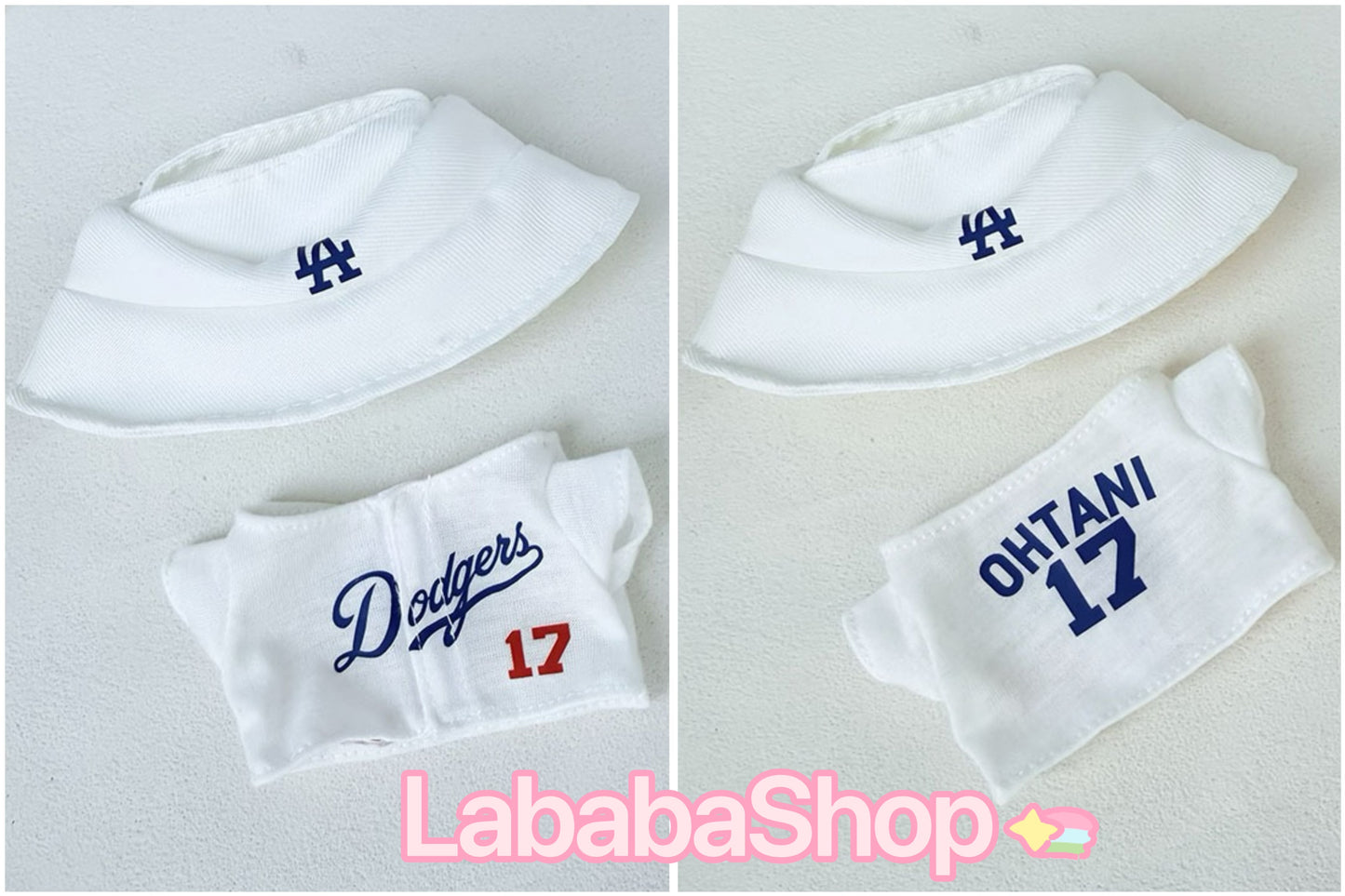 Labubu Bucket Hat + Dodgers Jersey Set| LA Baseball Outfit | #17 Ohtani Jersey|Pink, Blue White| Perfect Gift| Kids and Teenager Gift