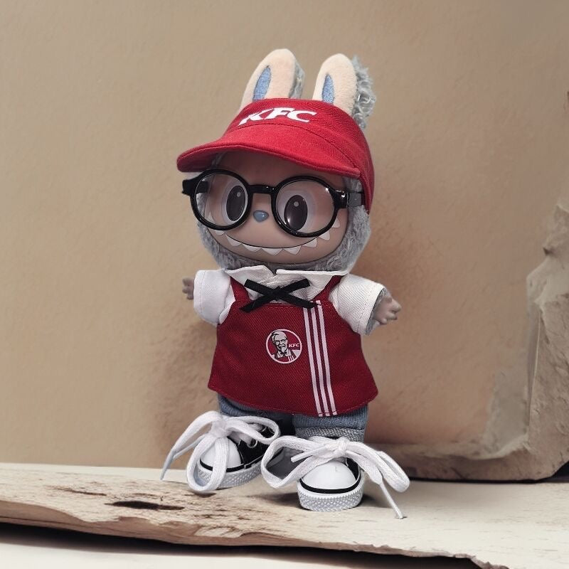 Labubu KFC Staff Outfit | Perfect Gift | Apron & Hat, Shirt, Sneakers, Glasses, Pants