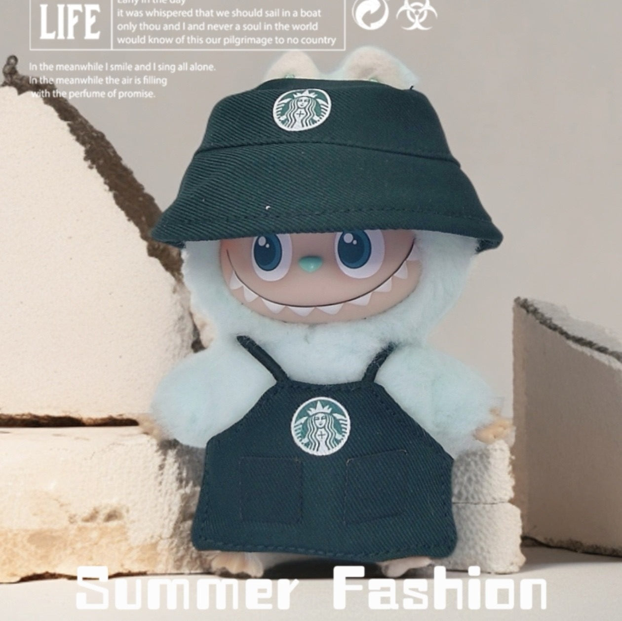 Mini Labubu Barista Outfit Green Pink| Starbucks Inspired | Bucket Hat, Apron, T-shirt| Perfect Gift|Labubu Love for Pin|Starbucks Inspired |Perfect Gift|Kids and Teenager Gift