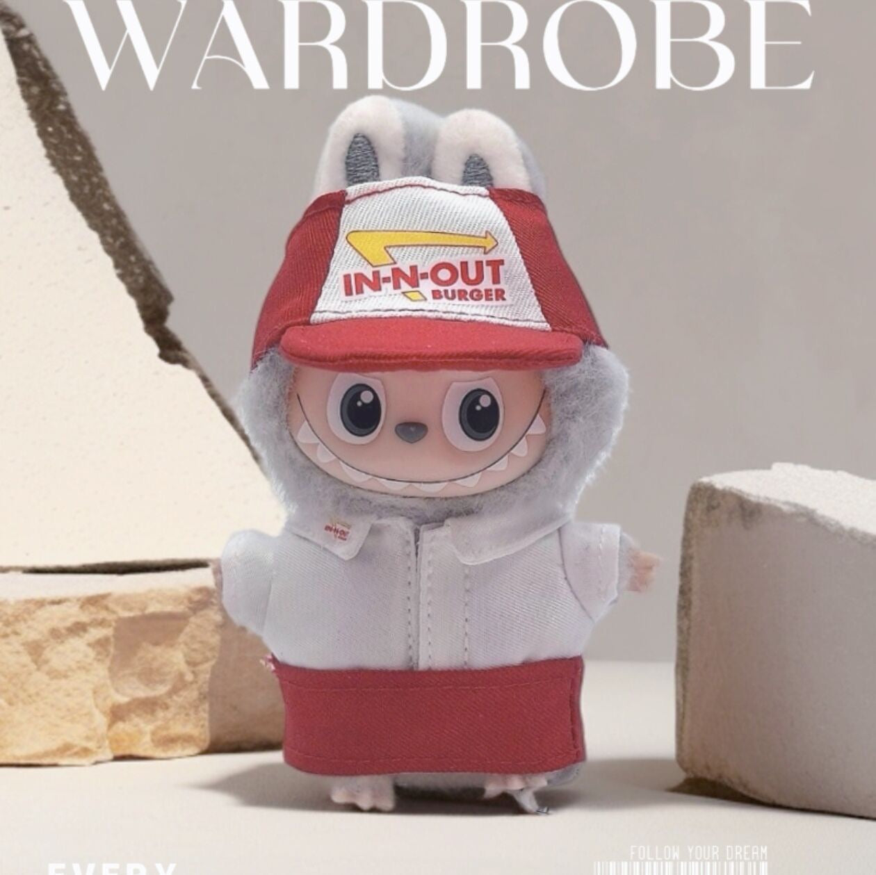 Labubu In and Out Burger Staff Outfit | Labubu(17cm) and Mini Labubu(10cm Love for Pin| Perfect Gift | Apron & Hat, Shirt, Sneakers, Pants