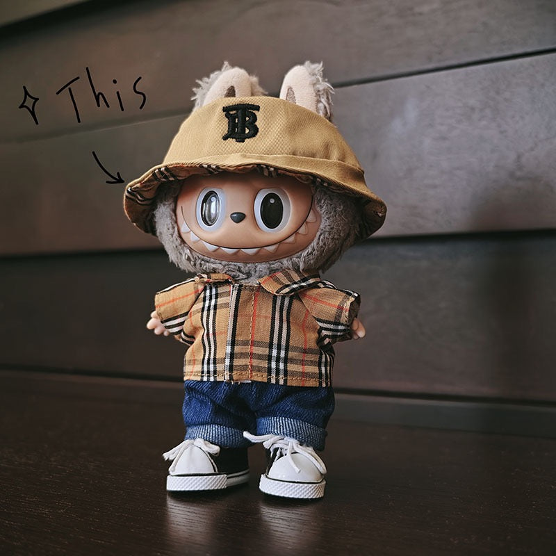 Labubu Burberry Outfit|Bucket Hat, Shirt,pants,sneakers,glasses,Dress,Camera, Shoes|Perfect Gift |Emotional Support Plush Accessory