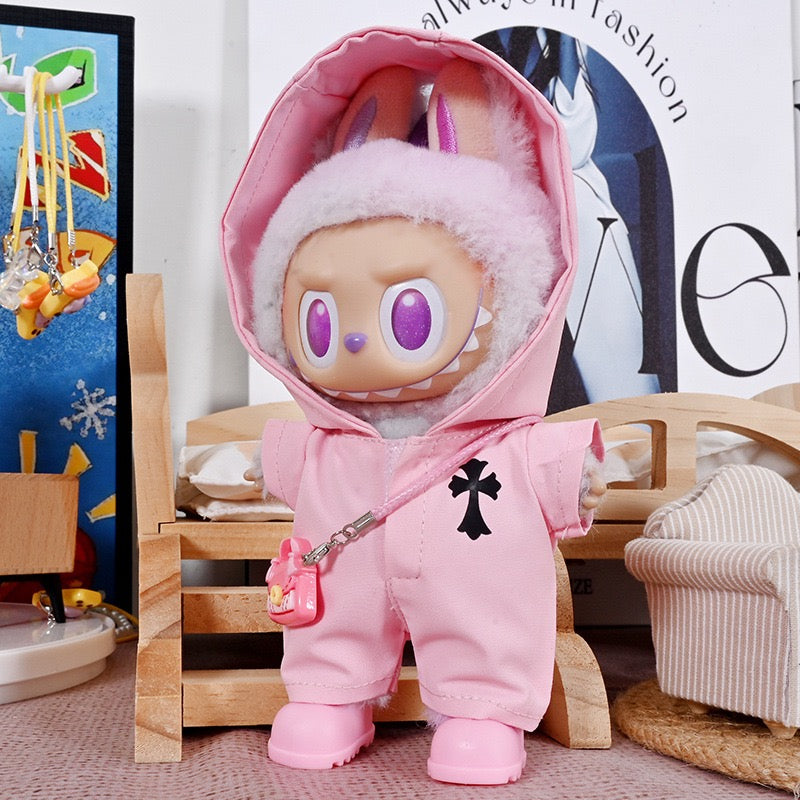 Labubu Chrome Hearts Jacket|Perfect Birthday Gift | Black and Pink | Emotional Support Plush Accessory