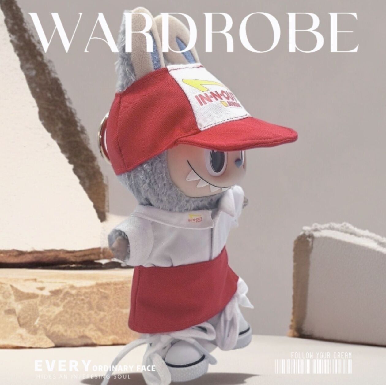 Labubu In and Out Burger Staff Outfit | Labubu(17cm) and Mini Labubu(10cm Love for Pin| Perfect Gift | Apron & Hat, Shirt, Sneakers, Pants