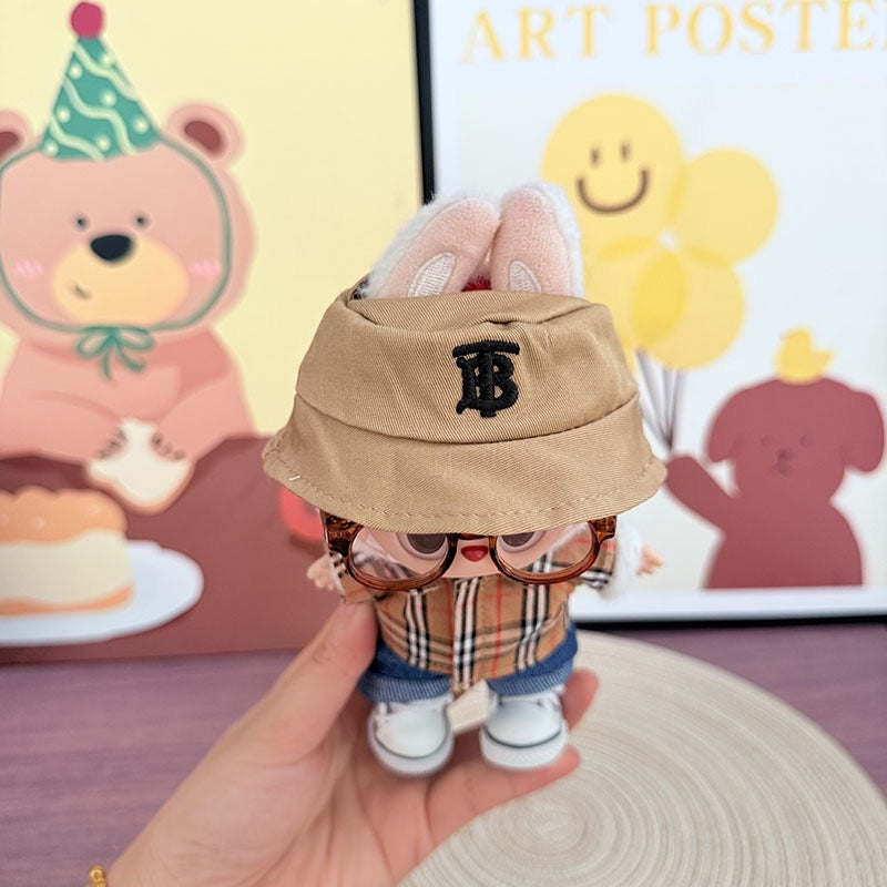 Labubu Burberry Outfit|Bucket Hat, Shirt,pants,sneakers,glasses,Dress,Camera, Shoes|Perfect Gift |Emotional Support Plush Accessory
