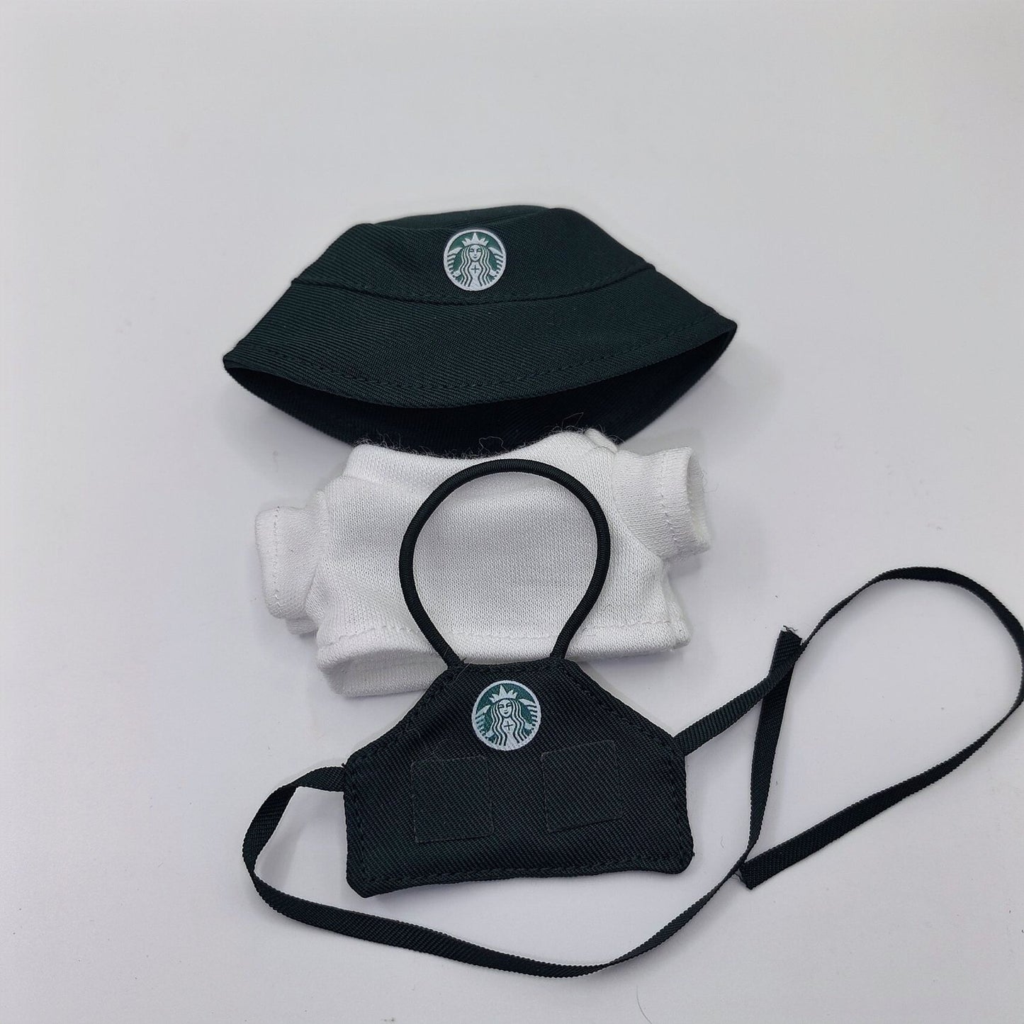 Mini Labubu Barista Outfit Green Pink| Starbucks Inspired | Bucket Hat, Apron, T-shirt| Perfect Gift|Labubu Love for Pin|Starbucks Inspired |Perfect Gift|Kids and Teenager Gift