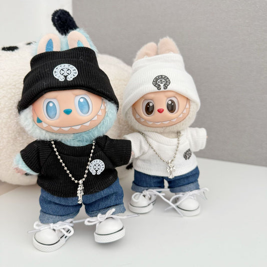 Labubu Chrome Hearts Outfit|Beanie,Sweater,pants,necklace,sneakers|Perfect Gift | Emotional Support Plush Accessory