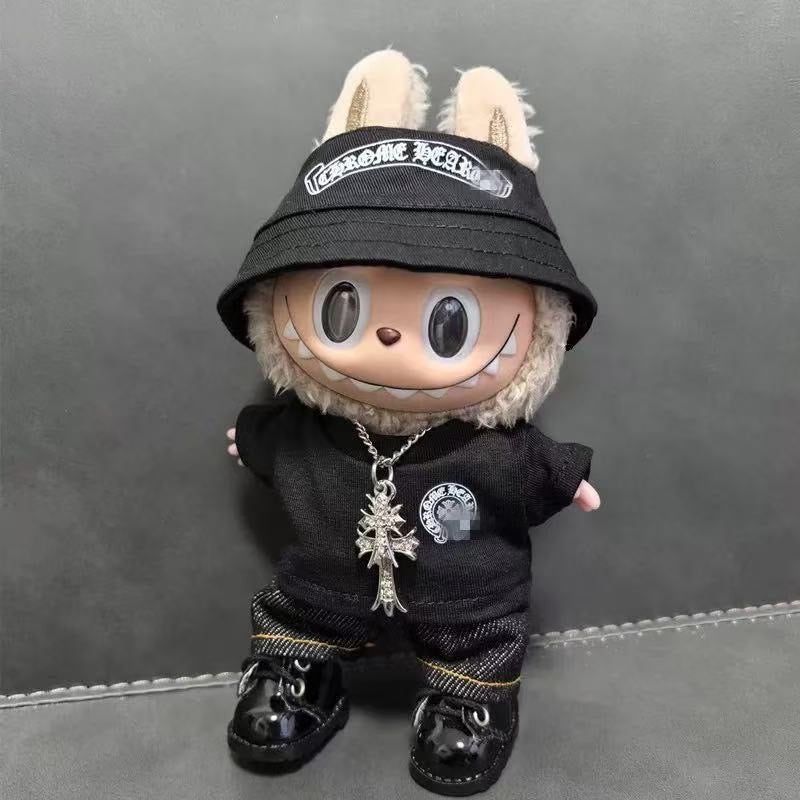 Labubu Chrome Hearts Outfit|bucket Hat,tshirt,pants,necklace,shoes|Perfect Gift | Emotional Support Plush Accessory