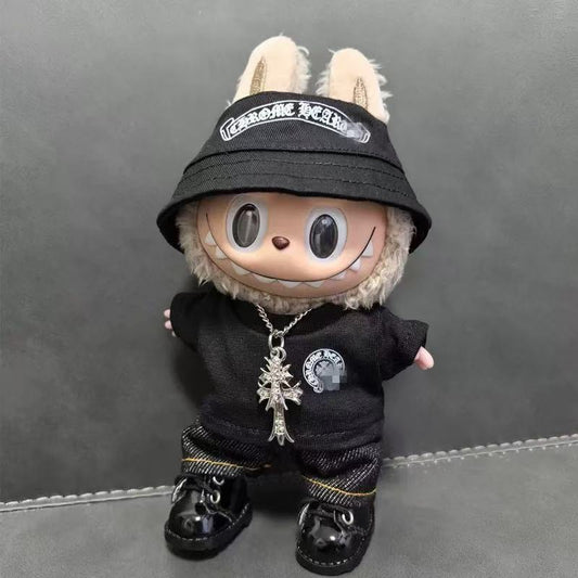 Labubu Chrome Hearts Outfit|bucket Hat,tshirt,pants,necklace,shoes|Perfect Gift | Emotional Support Plush Accessory