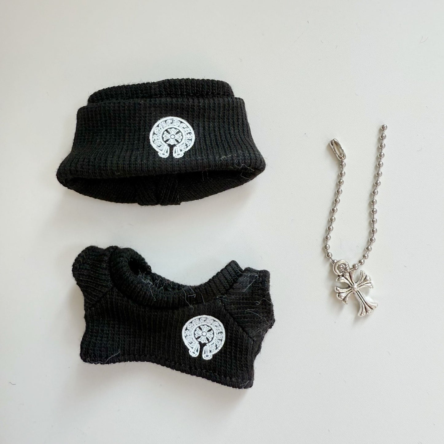 Mini Labubu Chrome Hearts Outfit|Beanie,Sweater,pants,necklace,sneakers|Perfect Gift | Emotional Support Plush Accessory