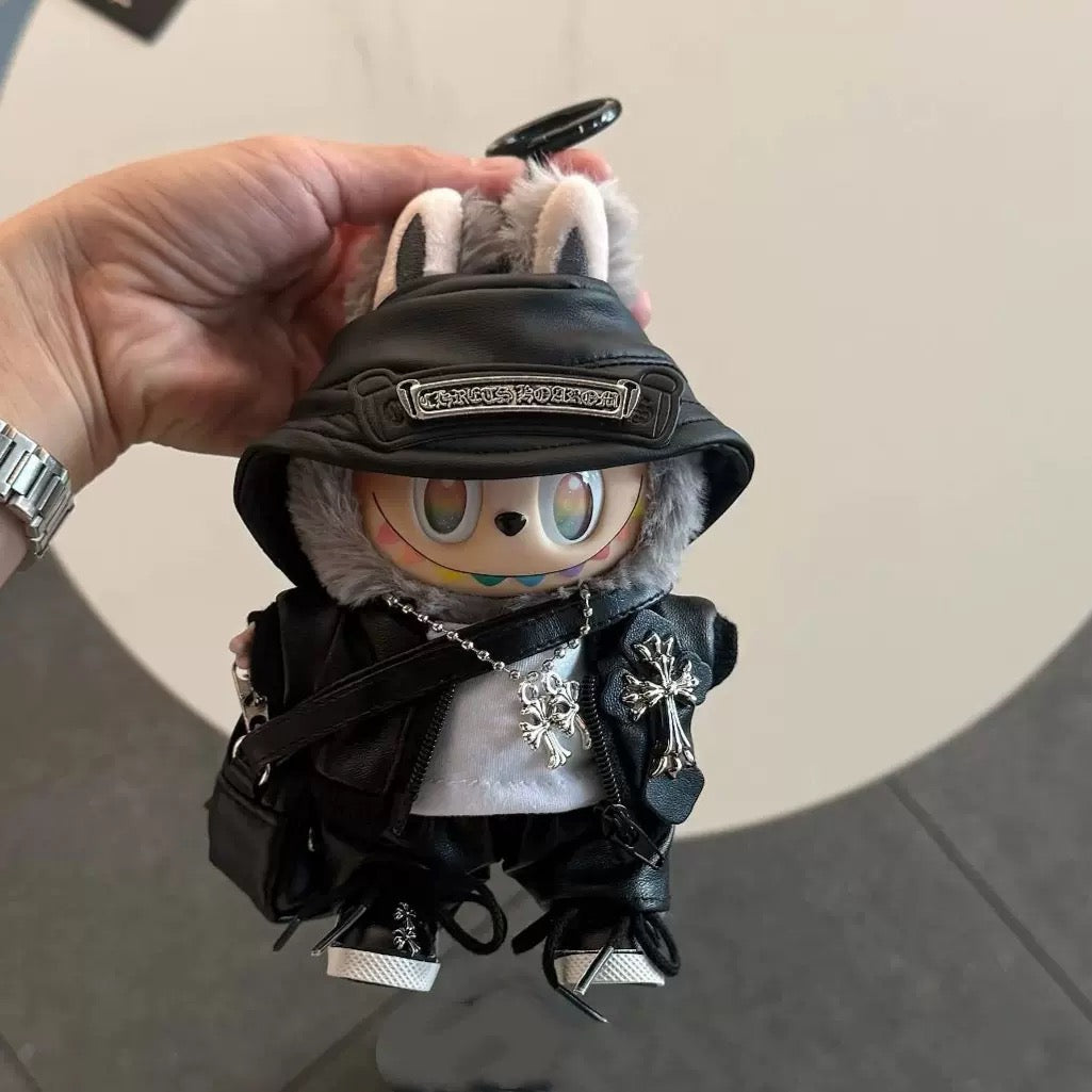 Labubu Chrome Hearts|Leather Jacket,pants,necklace,sneakers,glasses,bucket hat, backpack|Perfect Gift | | Emotional Support Plush Accessory