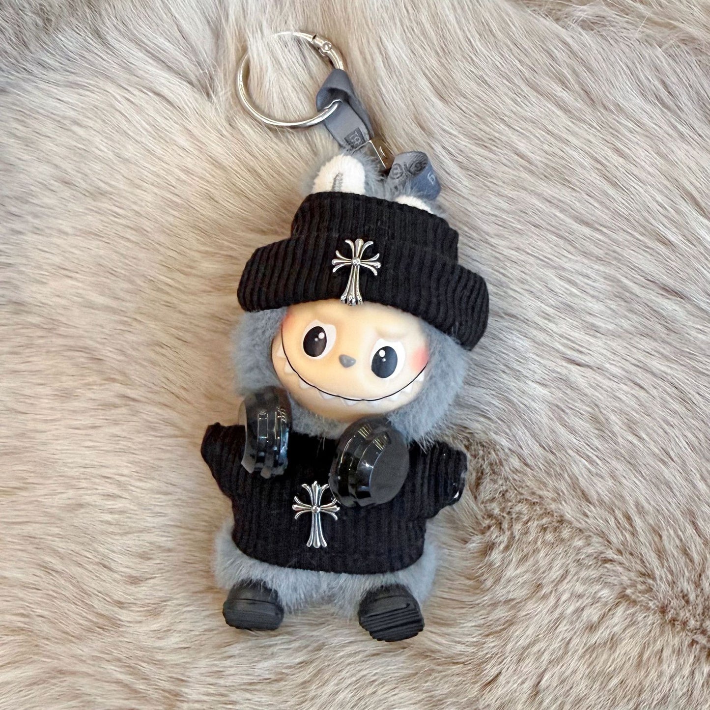 Mini Labubu Chrome Hearts Outfit|Beanie,Sweater,headphone,sneakers|Perfect Gift | Emotional Support Plush Accessory