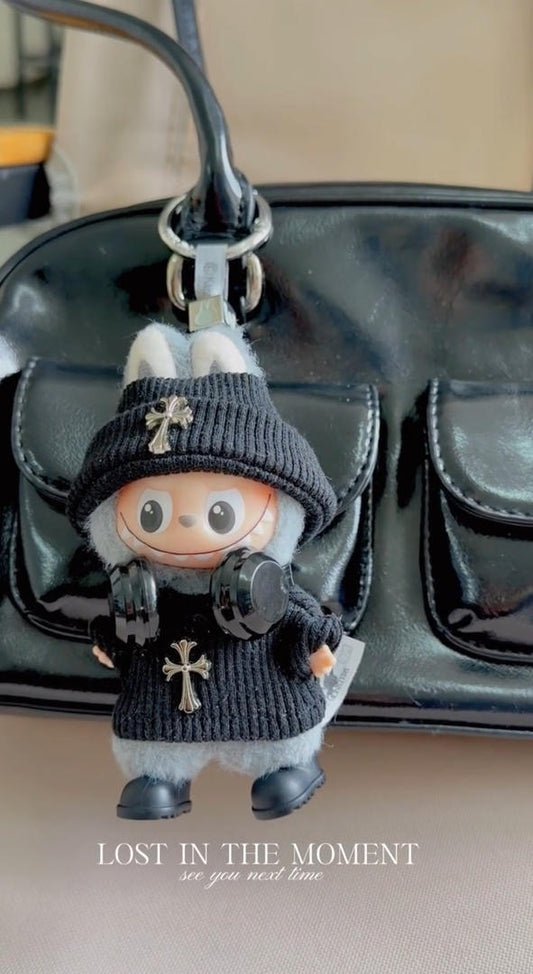 Mini Labubu Chrome Hearts Outfit|Beanie,Sweater,headphone,sneakers|Perfect Gift | Emotional Support Plush Accessory