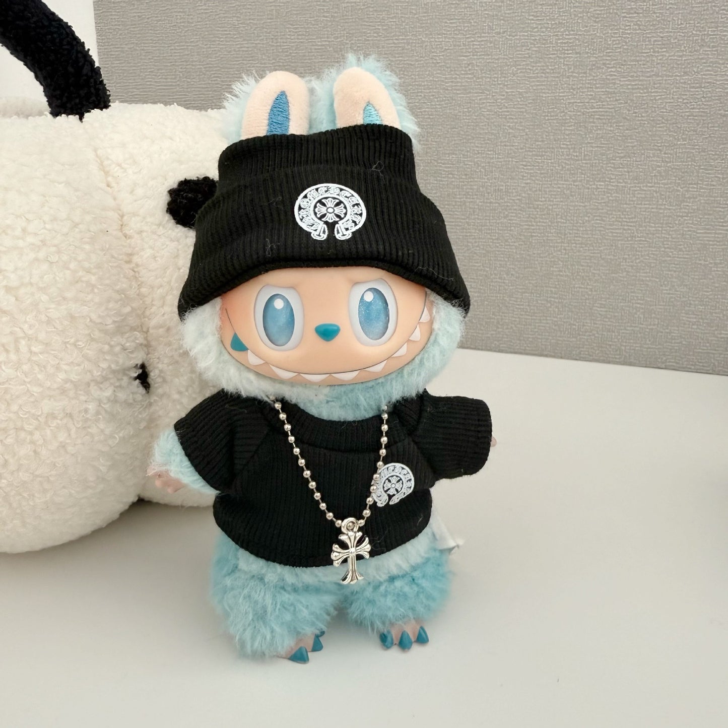 Labubu Chrome Hearts Outfit|Beanie,Sweater,pants,necklace,sneakers|Perfect Gift | Emotional Support Plush Accessory