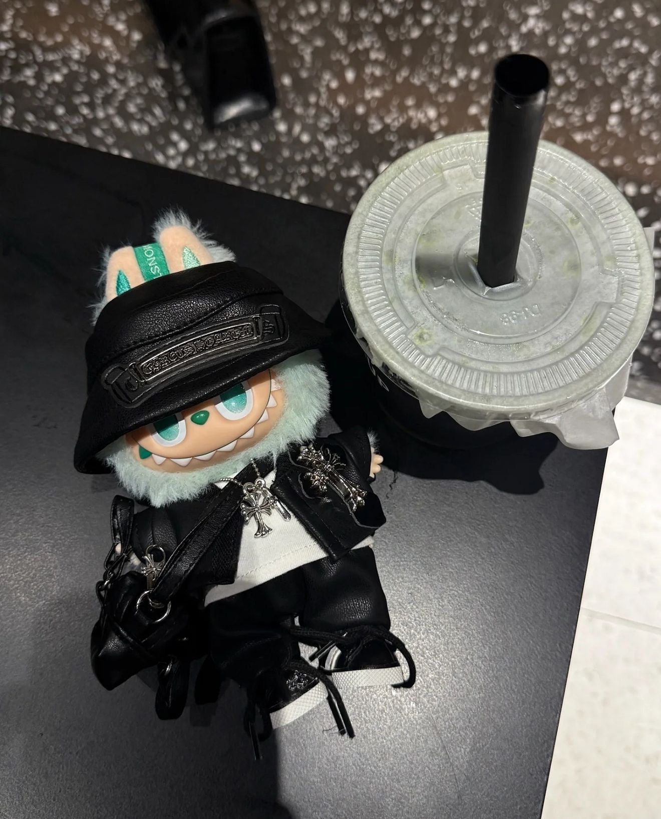 Labubu Chrome Hearts|Leather Jacket,pants,necklace,sneakers,glasses,bucket hat, backpack|Perfect Gift | | Emotional Support Plush Accessory