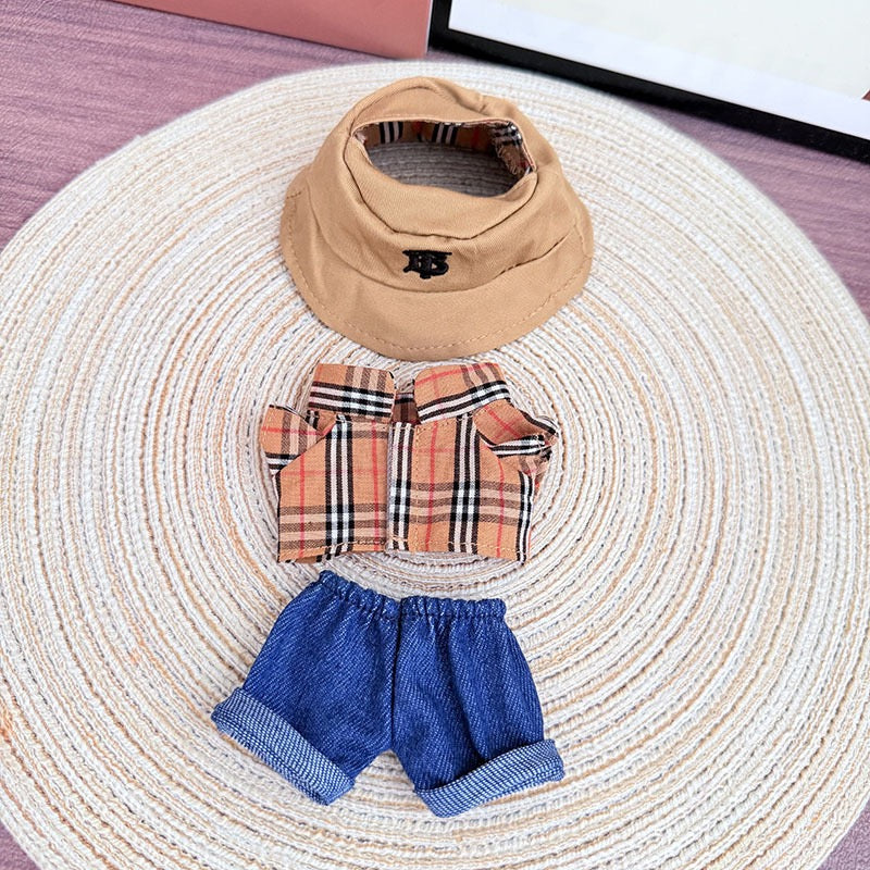 Labubu Burberry Outfit|Bucket Hat, Shirt,pants,sneakers,glasses,Dress,Camera, Shoes|Perfect Gift |Emotional Support Plush Accessory