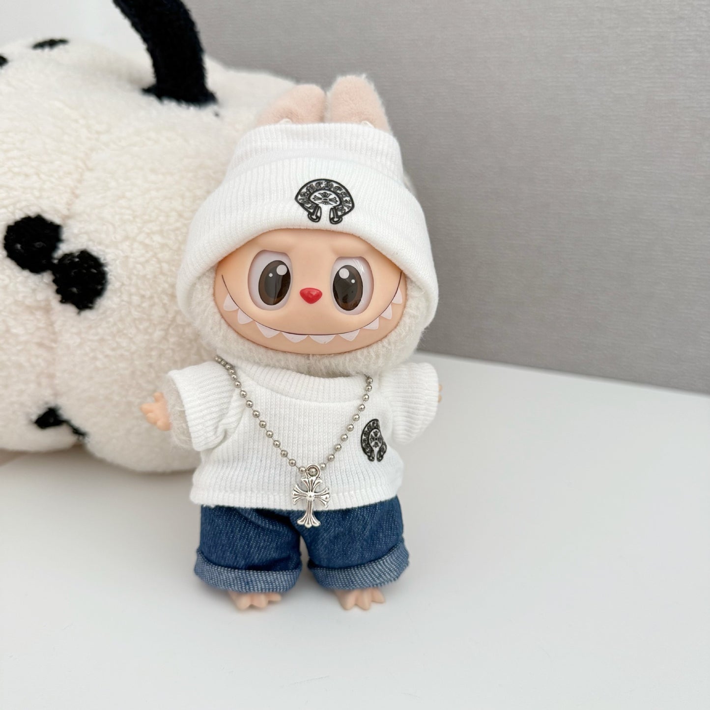 Labubu Chrome Hearts Outfit|Beanie,Sweater,pants,necklace,sneakers|Perfect Gift | Emotional Support Plush Accessory