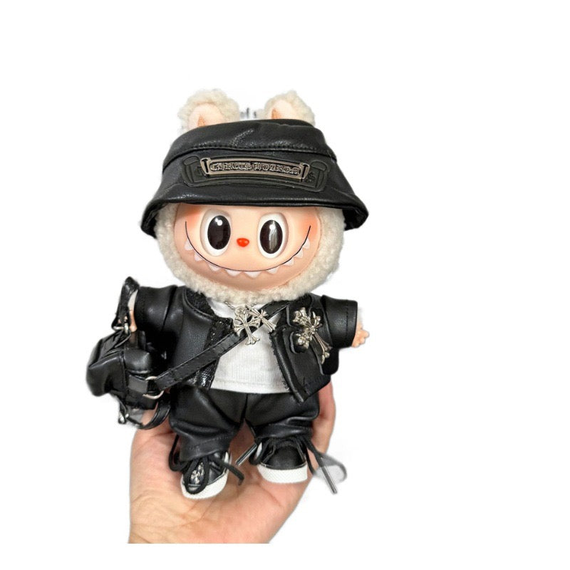 Labubu Chrome Hearts|Leather Jacket,pants,necklace,sneakers,glasses,bucket hat, backpack|Perfect Gift | | Emotional Support Plush Accessory
