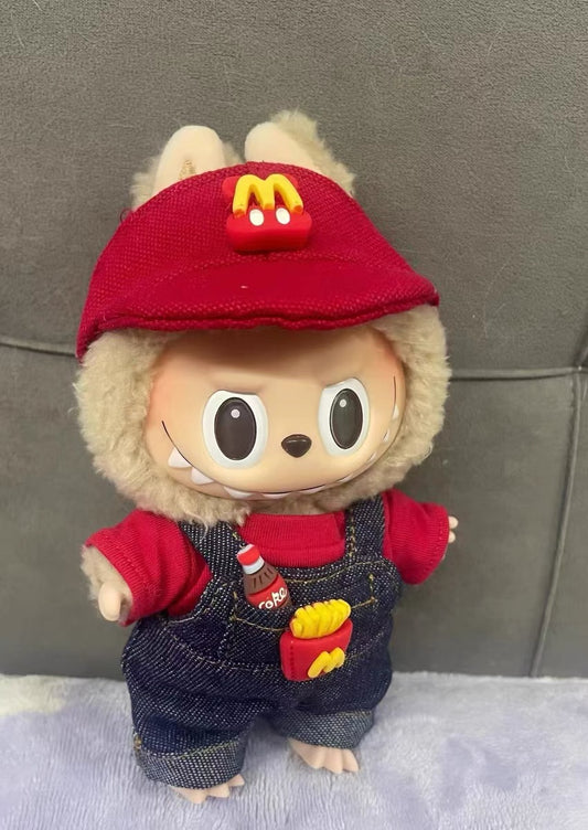 Labubu Mcdonalds Staff Outfit| Perfect Gift| Hat, T-shirt, Overall, Coke Bottle