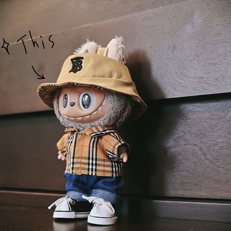 Labubu Burberry Outfit|Bucket Hat, Shirt,pants,sneakers,glasses,Dress,Camera, Shoes|Perfect Gift |Emotional Support Plush Accessory