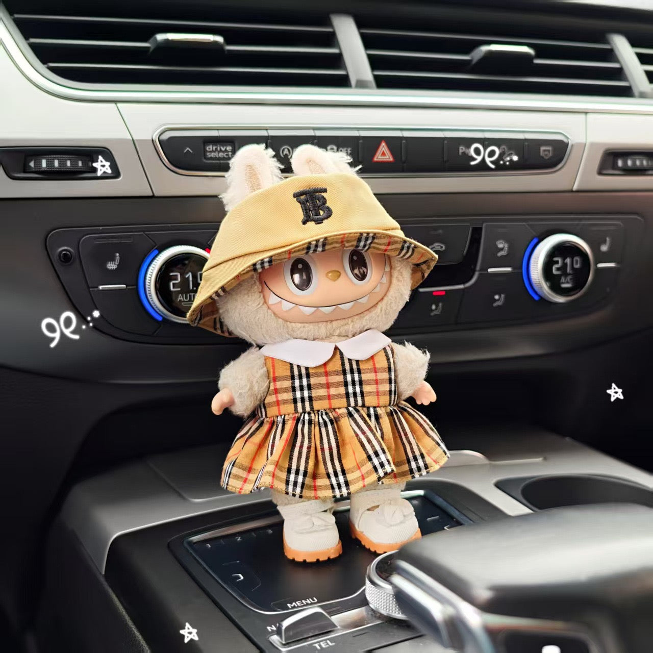 Labubu Burberry Outfit|Bucket Hat, Shirt,pants,sneakers,glasses,Dress,Camera, Shoes|Perfect Gift |Emotional Support Plush Accessory